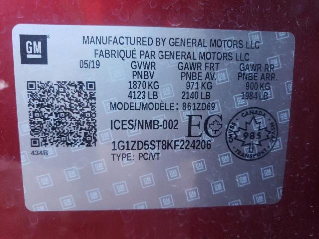 Photo 9 VIN: 1G1ZD5ST8KF224206 - CHEVROLET MALIBU LT 