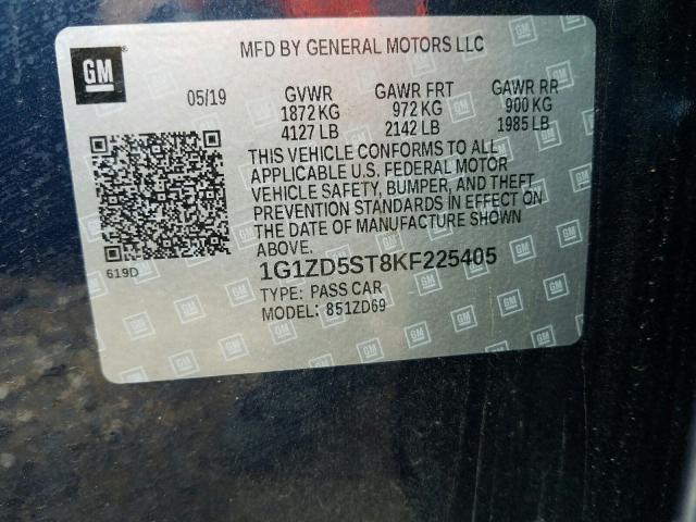 Photo 9 VIN: 1G1ZD5ST8KF225405 - CHEVROLET MALIBU LT 