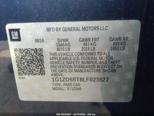 Photo 8 VIN: 1G1ZD5ST8LF023827 - CHEVROLET MALIBU 