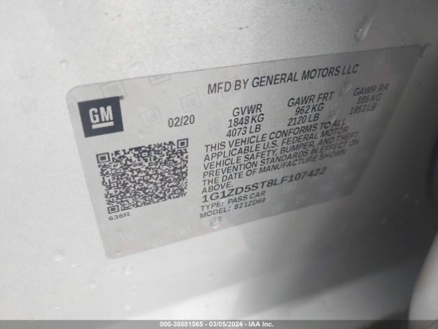 Photo 8 VIN: 1G1ZD5ST8LF107422 - CHEVROLET MALIBU 