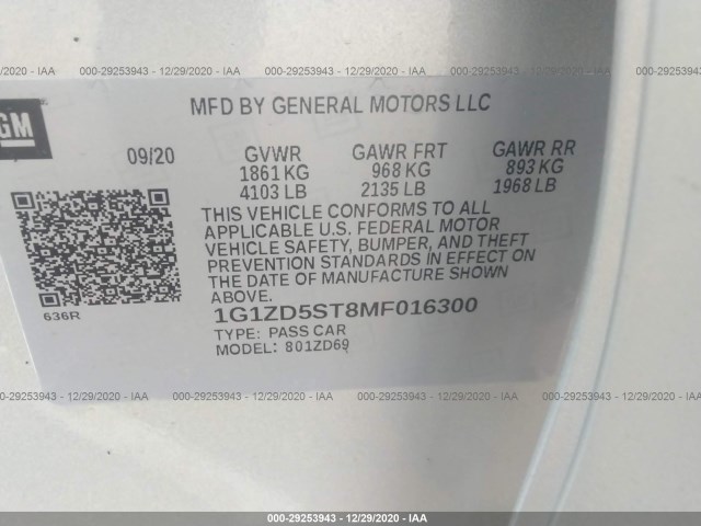 Photo 8 VIN: 1G1ZD5ST8MF016300 - CHEVROLET MALBIU 