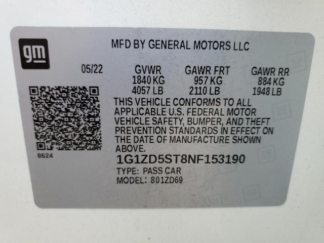 Photo 9 VIN: 1G1ZD5ST8NF153190 - CHEVROLET MALIBU LT 