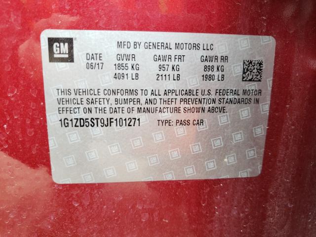 Photo 9 VIN: 1G1ZD5ST9JF101271 - CHEVROLET MALIBU LT 