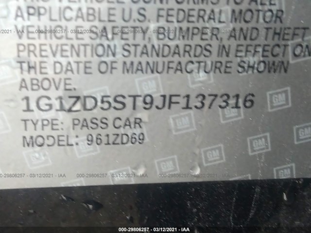 Photo 8 VIN: 1G1ZD5ST9JF137316 - CHEVROLET MALIBU 