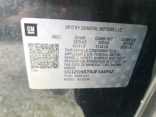 Photo 9 VIN: 1G1ZD5ST9JF144962 - CHEVROLET MALIBU LT 