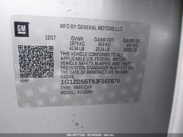 Photo 8 VIN: 1G1ZD5ST9JF167870 - CHEVROLET MALIBU 