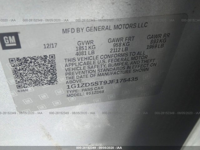 Photo 8 VIN: 1G1ZD5ST9JF175435 - CHEVROLET MALIBU 