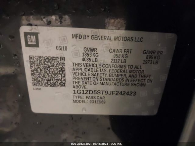 Photo 8 VIN: 1G1ZD5ST9JF242423 - CHEVROLET MALIBU 