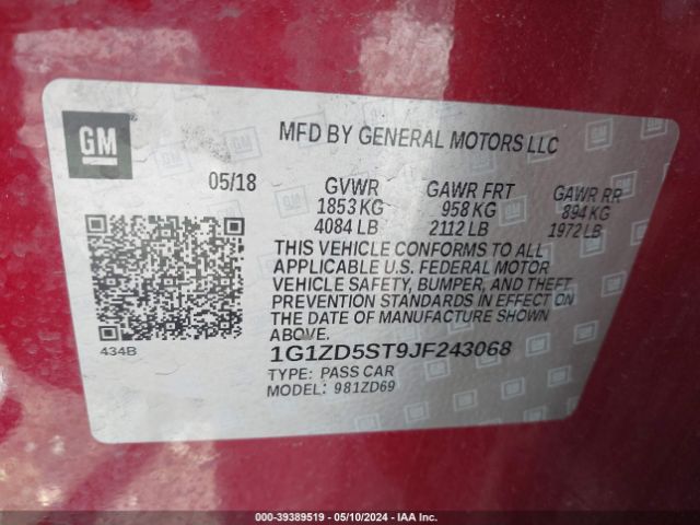 Photo 8 VIN: 1G1ZD5ST9JF243068 - CHEVROLET MALIBU 