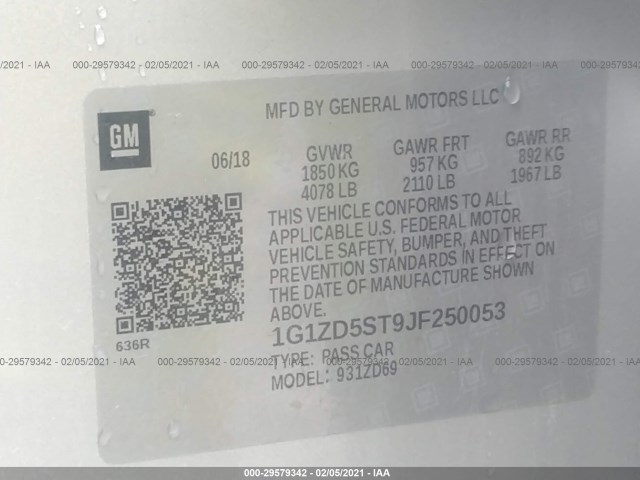 Photo 8 VIN: 1G1ZD5ST9JF250053 - CHEVROLET MALIBU 