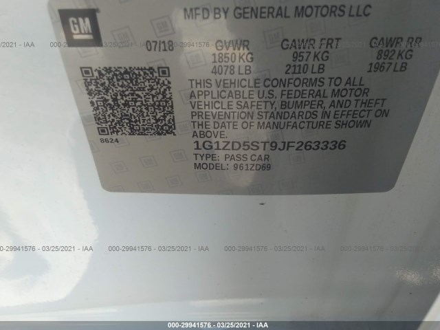 Photo 8 VIN: 1G1ZD5ST9JF263336 - CHEVROLET MALIBU 