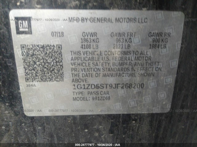 Photo 8 VIN: 1G1ZD5ST9JF268200 - CHEVROLET MALIBU 