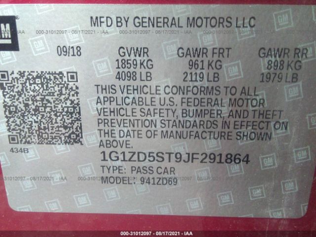 Photo 8 VIN: 1G1ZD5ST9JF291864 - CHEVROLET MALIBU 