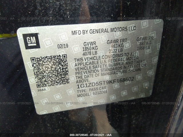 Photo 8 VIN: 1G1ZD5ST9KF168602 - CHEVROLET MALIBU 