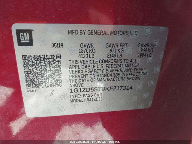 Photo 8 VIN: 1G1ZD5ST9KF217314 - CHEVROLET MALIBU 