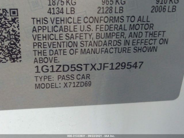 Photo 8 VIN: 1G1ZD5STXJF129547 - CHEVROLET MALIBU 