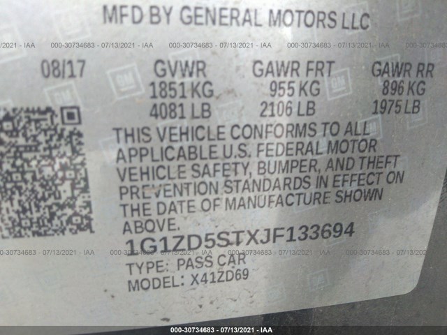 Photo 8 VIN: 1G1ZD5STXJF133694 - CHEVROLET MALIBU 