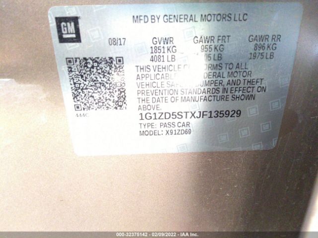 Photo 8 VIN: 1G1ZD5STXJF135929 - CHEVROLET MALIBU 