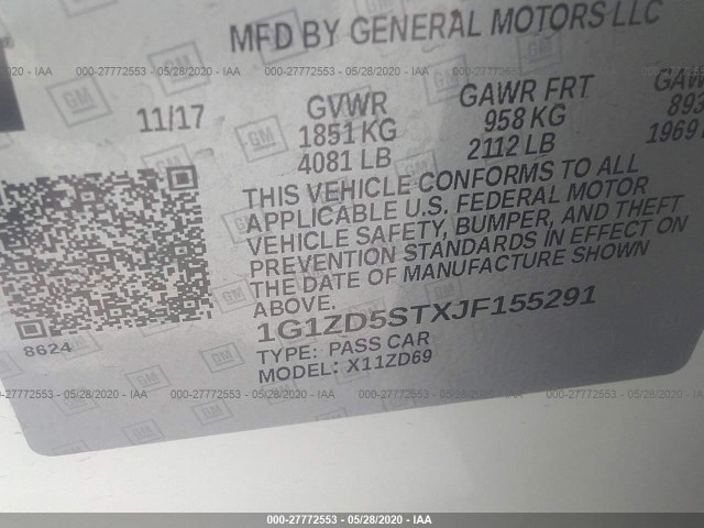 Photo 8 VIN: 1G1ZD5STXJF155291 - CHEVROLET MALIBU 