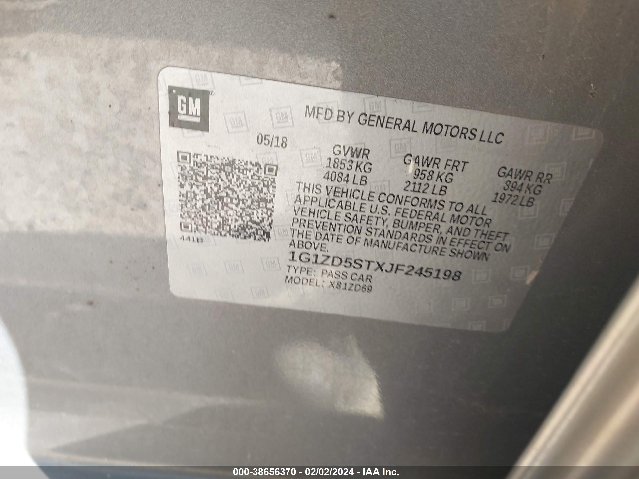 Photo 8 VIN: 1G1ZD5STXJF245198 - CHEVROLET MALIBU 