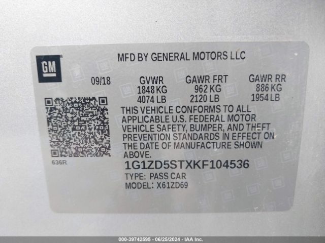 Photo 8 VIN: 1G1ZD5STXKF104536 - CHEVROLET MALIBU 