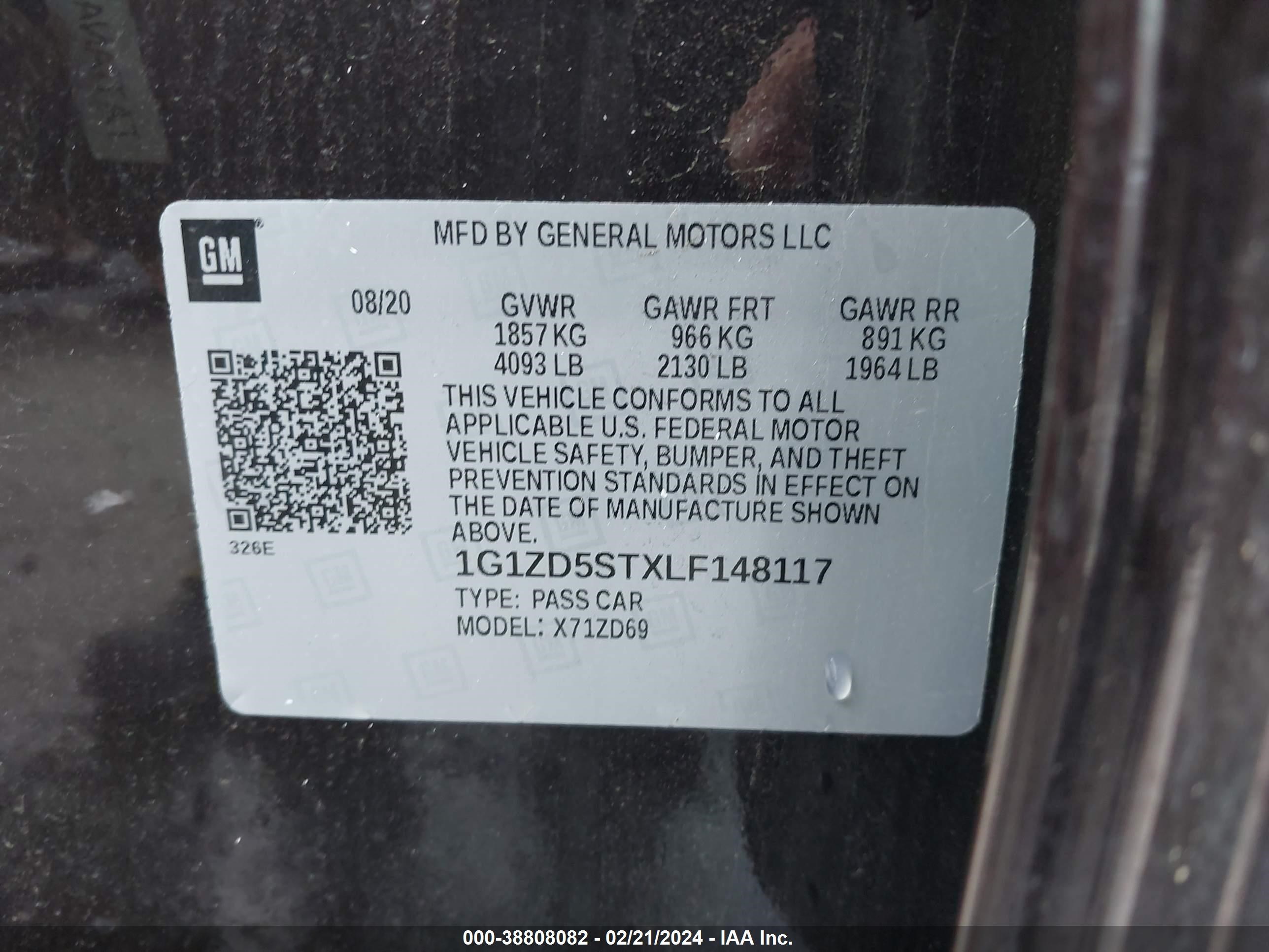 Photo 8 VIN: 1G1ZD5STXLF148117 - CHEVROLET MALIBU 