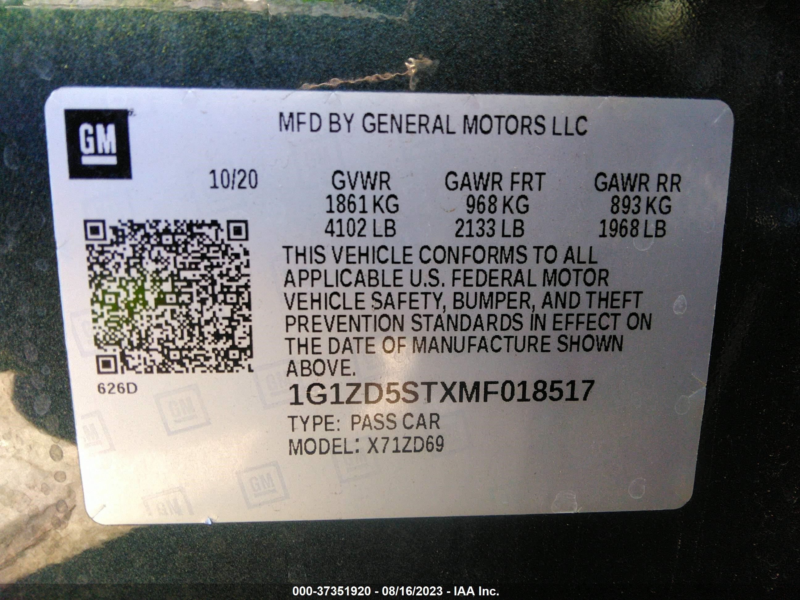 Photo 8 VIN: 1G1ZD5STXMF018517 - CHEVROLET MALIBU 