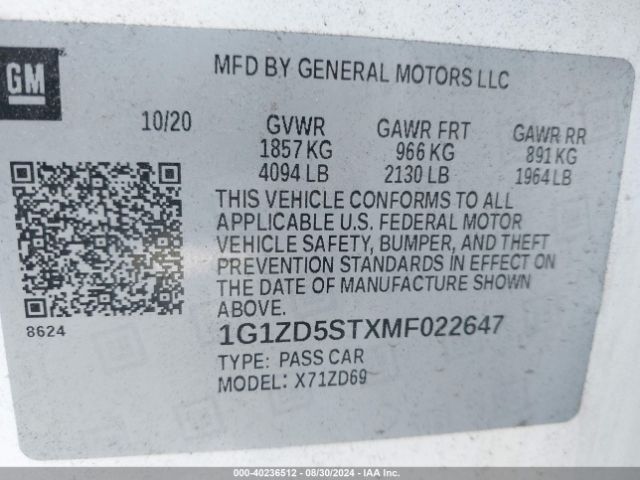 Photo 8 VIN: 1G1ZD5STXMF022647 - CHEVROLET MALIBU 