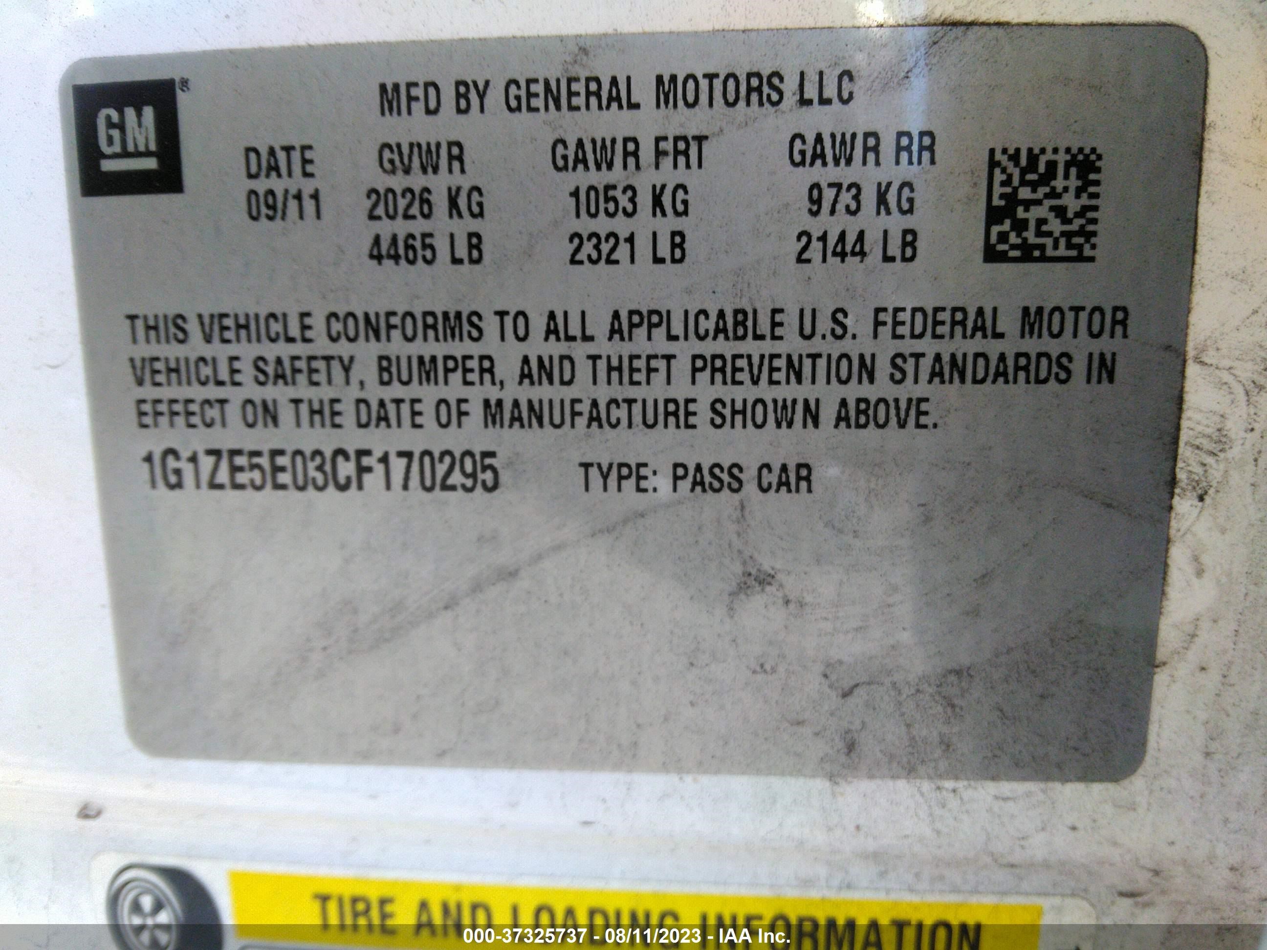 Photo 8 VIN: 1G1ZE5E03CF170295 - CHEVROLET MALIBU 