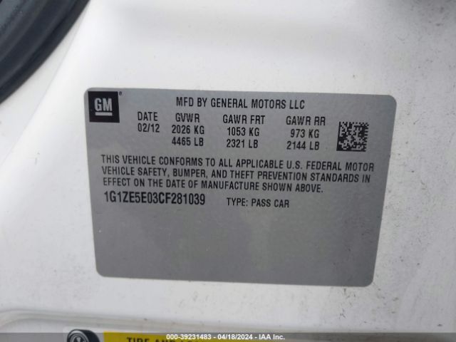 Photo 8 VIN: 1G1ZE5E03CF281039 - CHEVROLET MALIBU 