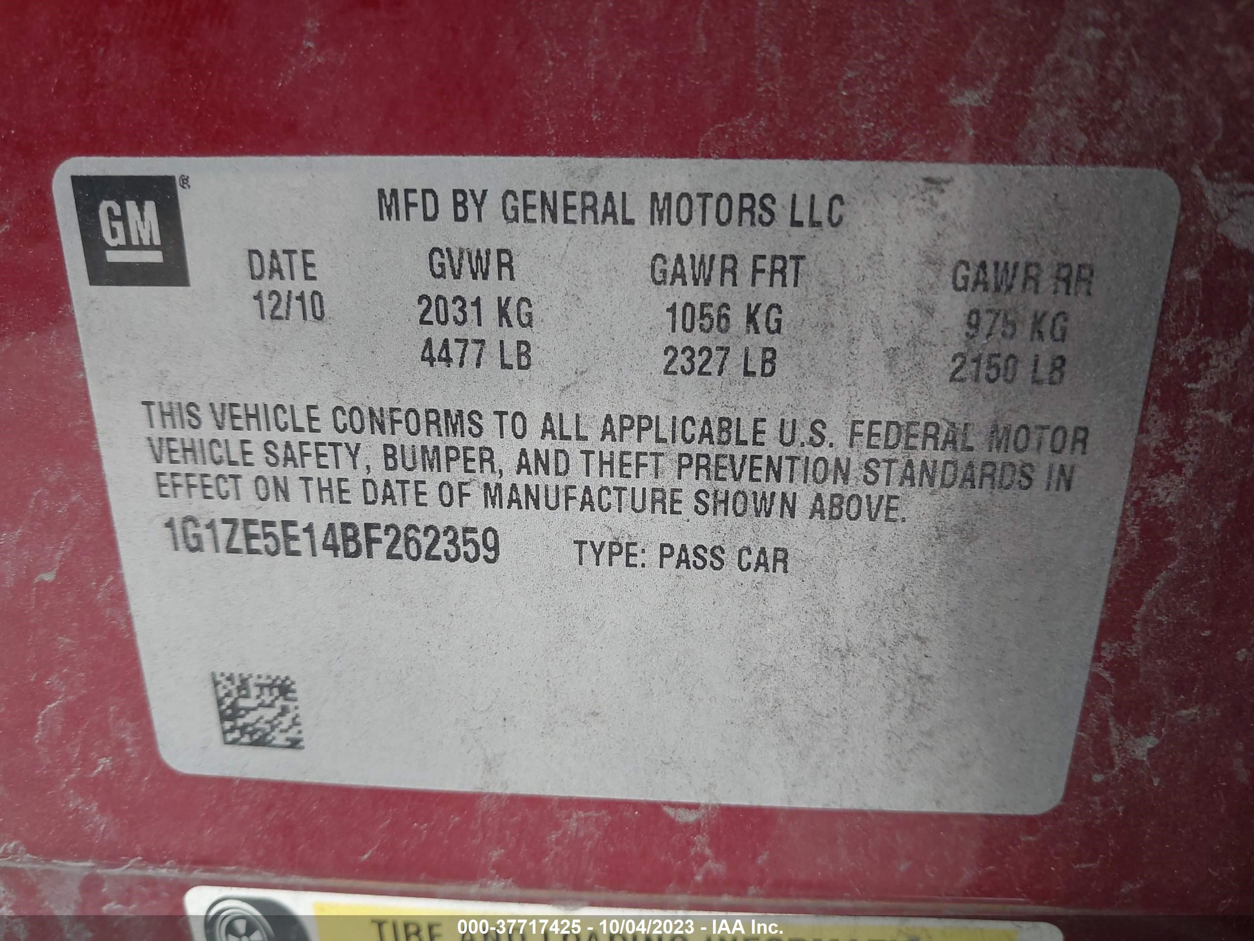 Photo 8 VIN: 1G1ZE5E14BF262359 - CHEVROLET MALIBU 