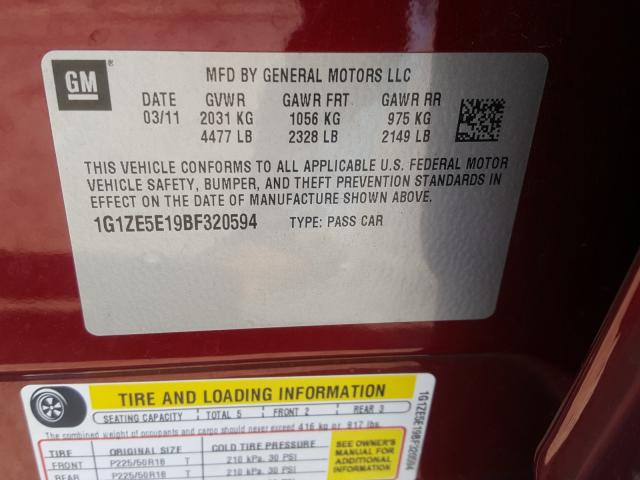 Photo 9 VIN: 1G1ZE5E19BF320594 - CHEVROLET MALIBU LTZ 