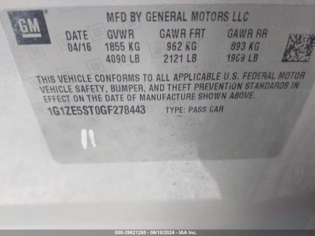 Photo 8 VIN: 1G1ZE5ST0GF278443 - CHEVROLET MALIBU 