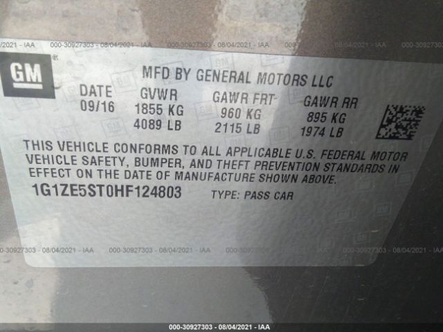 Photo 8 VIN: 1G1ZE5ST0HF124803 - CHEVROLET MALIBU 