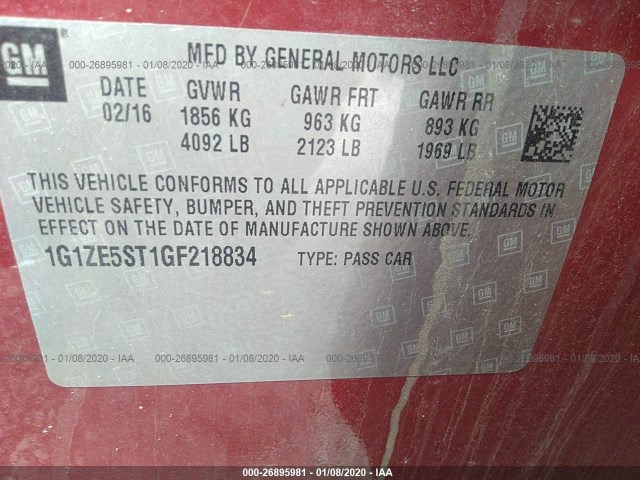 Photo 8 VIN: 1G1ZE5ST1GF218834 - CHEVROLET MALIBU 