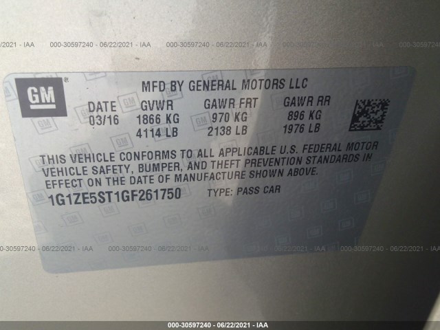 Photo 8 VIN: 1G1ZE5ST1GF261750 - CHEVROLET MALIBU 