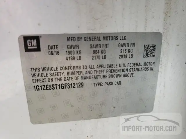 Photo 11 VIN: 1G1ZE5ST1GF312129 - CHEVROLET MALIBU 