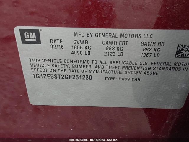 Photo 8 VIN: 1G1ZE5ST2GF251230 - CHEVROLET MALIBU 