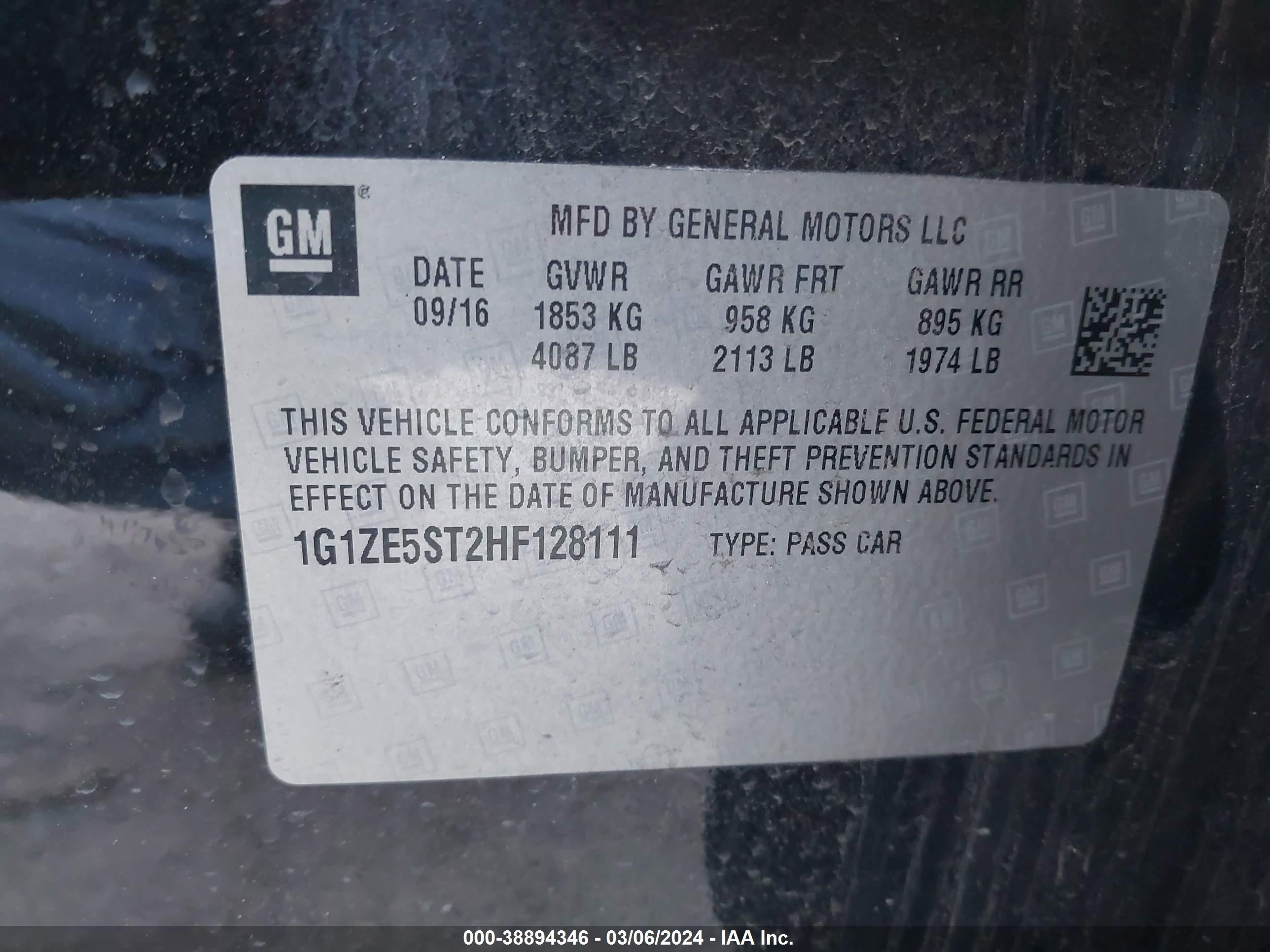 Photo 8 VIN: 1G1ZE5ST2HF128111 - CHEVROLET MALIBU 