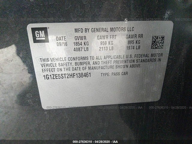 Photo 8 VIN: 1G1ZE5ST2HF138461 - CHEVROLET MALIBU 