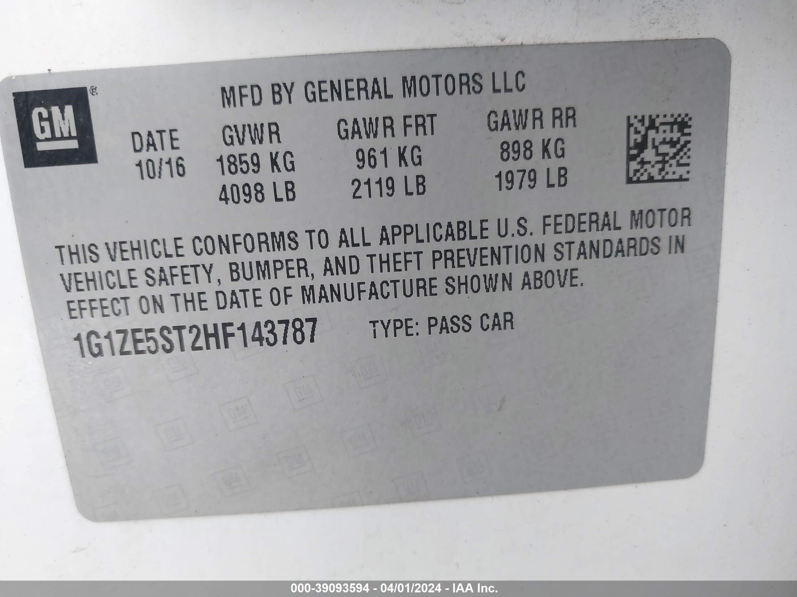 Photo 8 VIN: 1G1ZE5ST2HF143787 - CHEVROLET MALIBU 