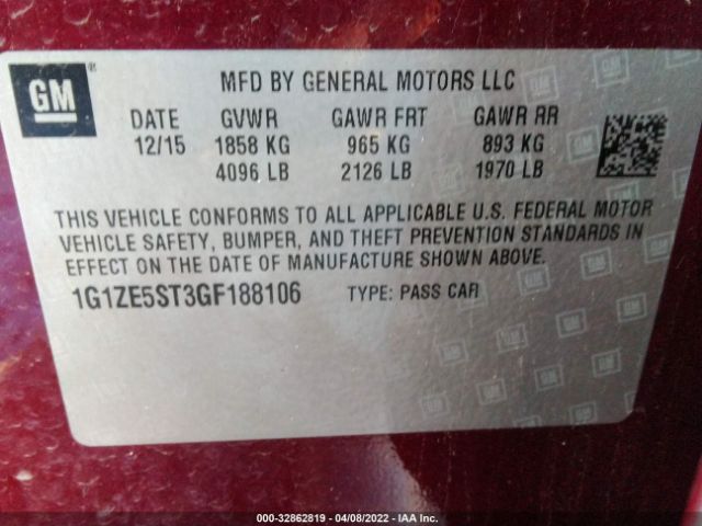 Photo 8 VIN: 1G1ZE5ST3GF188106 - CHEVROLET MALIBU 