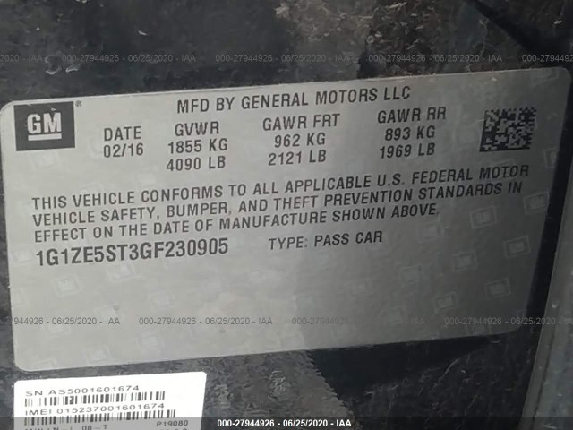 Photo 8 VIN: 1G1ZE5ST3GF230905 - CHEVROLET MALIBU 