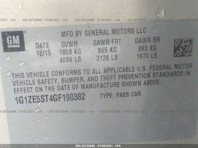 Photo 8 VIN: 1G1ZE5ST4GF190382 - CHEVROLET MALIBU 