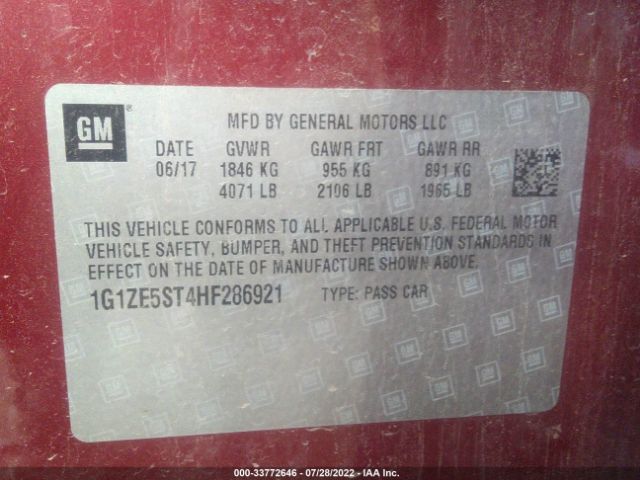 Photo 8 VIN: 1G1ZE5ST4HF286921 - CHEVROLET MALIBU 