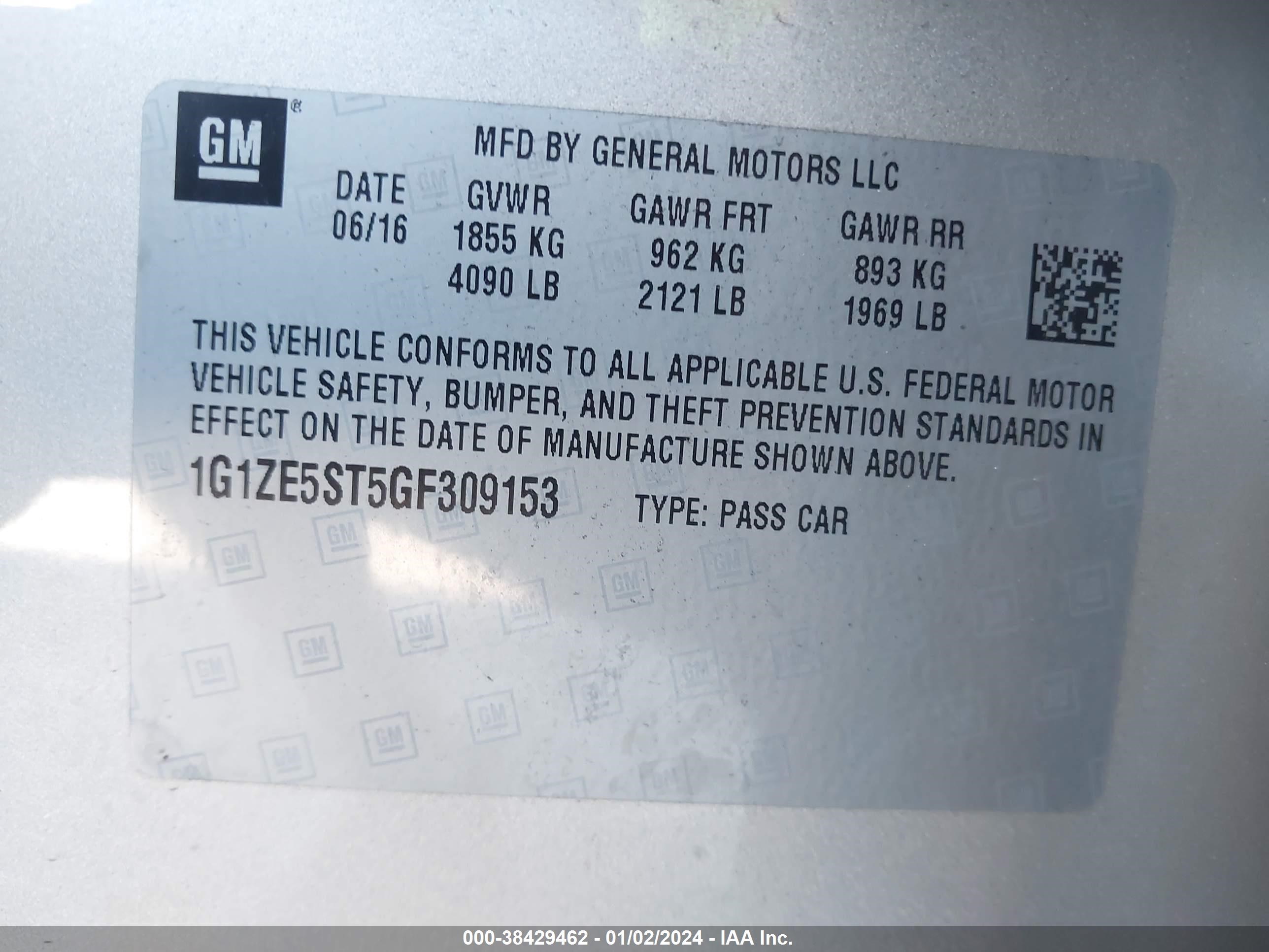 Photo 8 VIN: 1G1ZE5ST5GF309153 - CHEVROLET MALIBU 