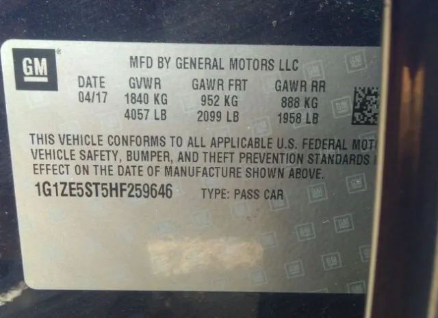 Photo 8 VIN: 1G1ZE5ST5HF259646 - CHEVROLET MALIBU 