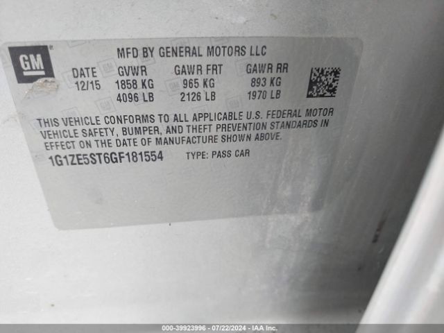 Photo 8 VIN: 1G1ZE5ST6GF181554 - CHEVROLET MALIBU 