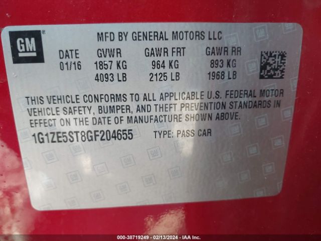 Photo 8 VIN: 1G1ZE5ST8GF204655 - CHEVROLET MALIBU 