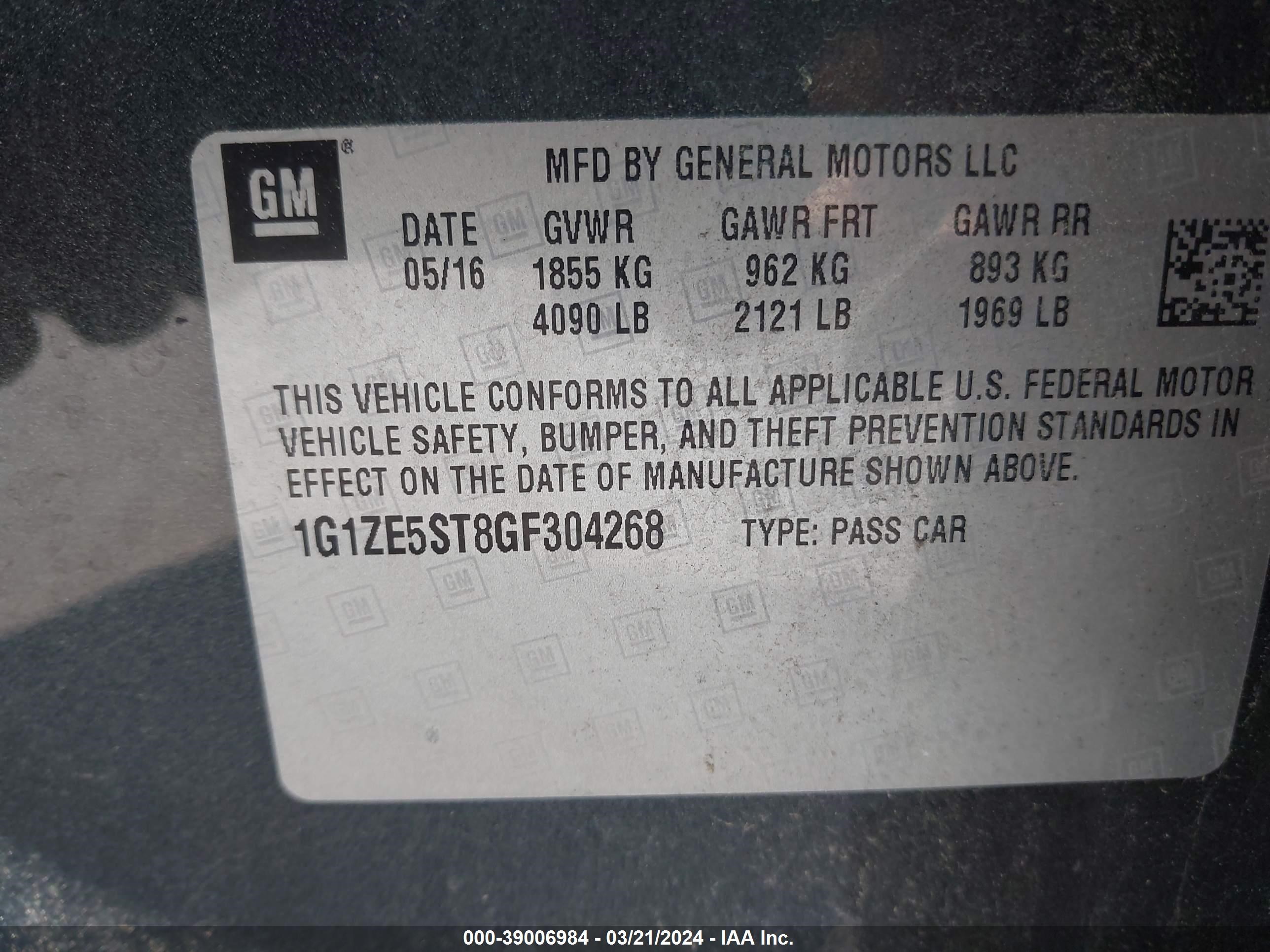 Photo 8 VIN: 1G1ZE5ST8GF304268 - CHEVROLET MALIBU 